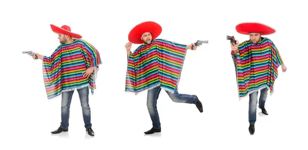 Engraçado mexicano segurando pistola isolado no branco — Fotografia de Stock