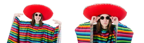 Vrij Mexicaans meisje in levendige pocho geïsoleerd op wit — Stockfoto