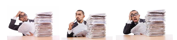 Busy businessman with lots of papers — Stock Photo, Image