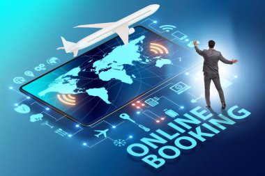 İş adamıyla online uçuş rezervasyonu kavramı