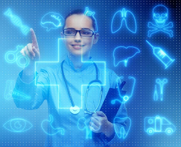 Woman doctor in telemedicine futuristic concept — Stock Photo, Image