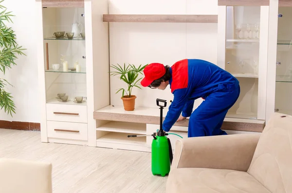 Young contractor doing pest control at home — Stock Photo, Image