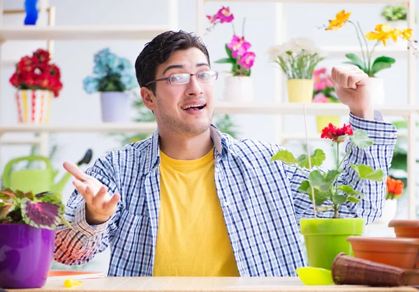 Bahçıvan çiçekçide çalışıyor. Çiçekçide çalışıyor.