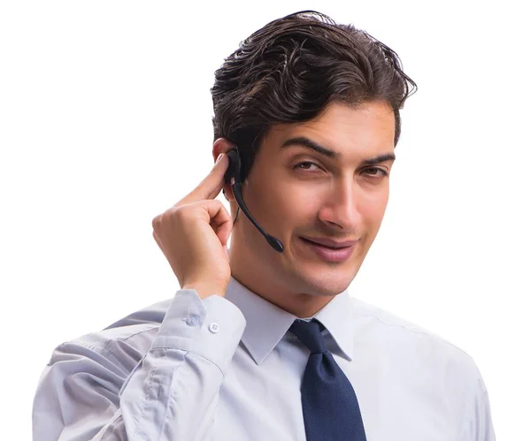 El hombre con auriculares aislados sobre fondo blanco — Foto de Stock