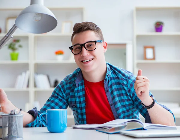 Adolescente joven preparándose para los exámenes que estudian en un escritorio en el interior —  Fotos de Stock