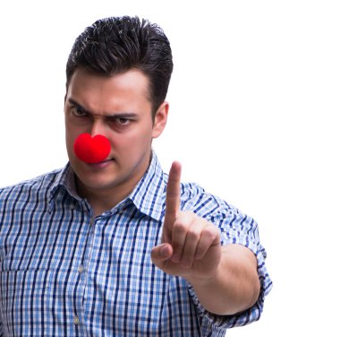 Beyaz arka planda izole komik bir palyaço.