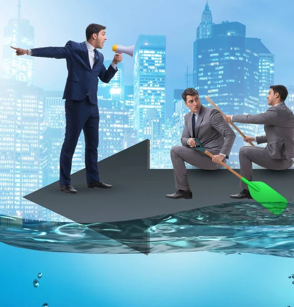 The teamwork concept with businessmen on boat — Stock Photo, Image