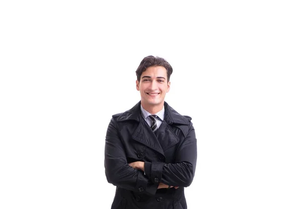 Young businessman wearing winter coat isolated on white — Stock Photo, Image