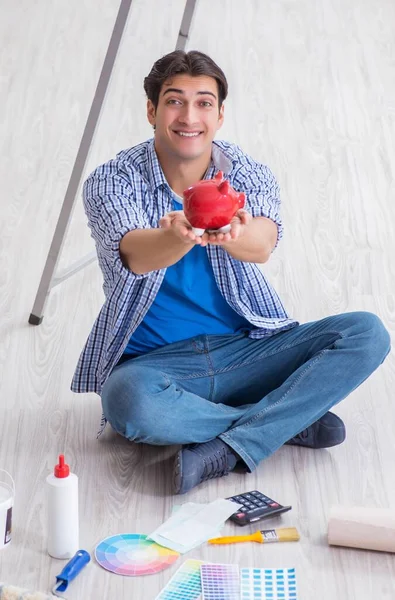 The young man overspending his budget in refurbishment project — Stock Photo, Image