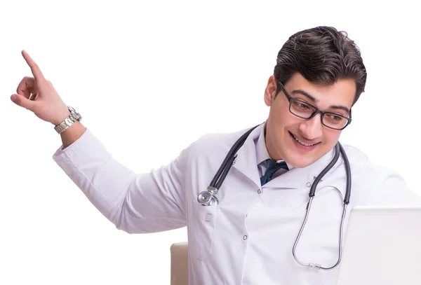 Orvos a távorvoslás m-egészségügyi koncepció fehér — Stock Fotó