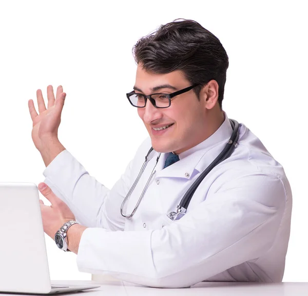 Arzt im telemedizinischen Gesundheitskonzept auf Weiß — Stockfoto