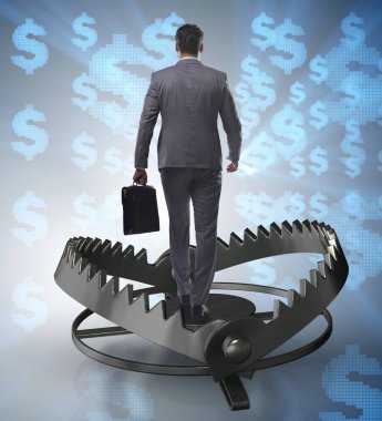 Fare kapanına yakalanan adam risk ticareti konseptinde yakalandı.