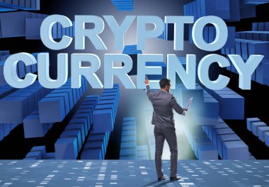 Engelleme zinciri kripto para birimi kavramında iş adamı