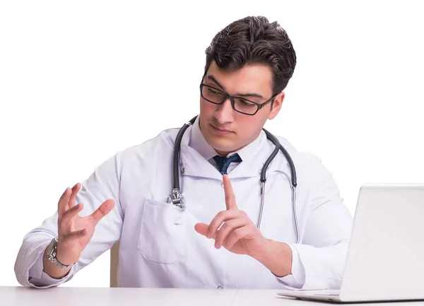 Lekarz w telemediine m-zdrowia koncepcji na białym — Zdjęcie stockowe
