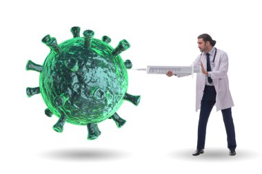 Doktorlar ve şırınga ile Coronavirus covid-19 aşı konsepti
