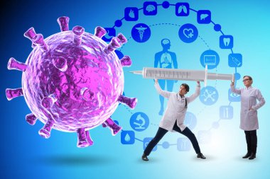 Doktorlar ve şırınga ile Coronavirus covid-19 aşı konsepti