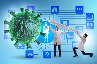 Doktorlar ve şırınga ile Coronavirus covid-19 aşı konsepti