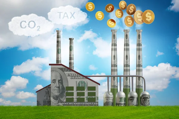Conceito de imposto de carbono com planta industrial - renderização 3d — Fotografia de Stock