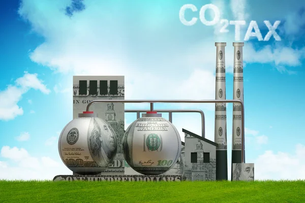 Carbon tax concept with industrial plant - 3d rendering — Stock Photo, Image