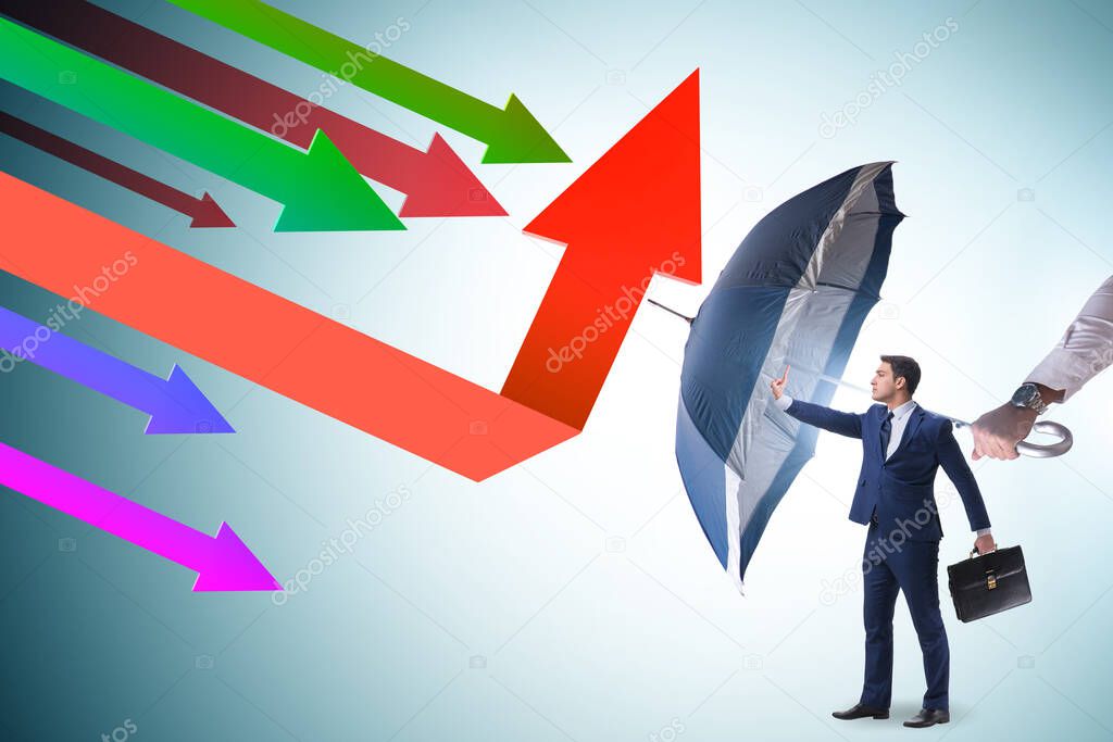 Recovery concept with businessman and charts