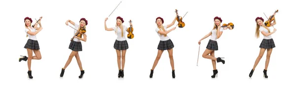 Kvinna som spelar violin isolerad på vit — Stockfoto