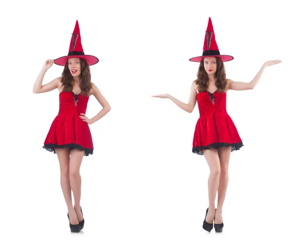 Junges weibliches Model posiert im roten Minikleid — Stockfoto