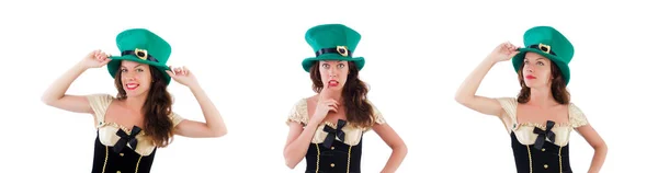Weibliches Model in irischem Kostüm isoliert auf weißem Grund — Stockfoto