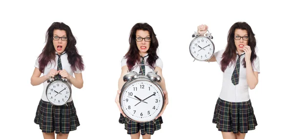 Student missing her deadlines isolated on white — Stock Photo, Image