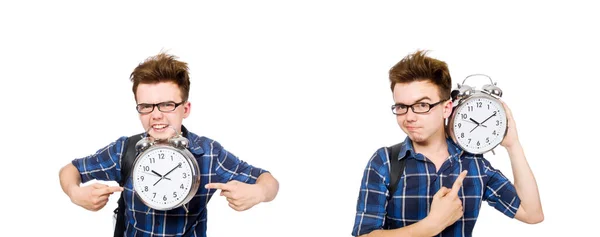 Student missing his studying deadlines on white — Stock Photo, Image