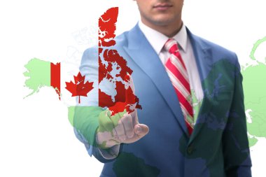 Concept of immigration to Canada with virtual button pressing clipart