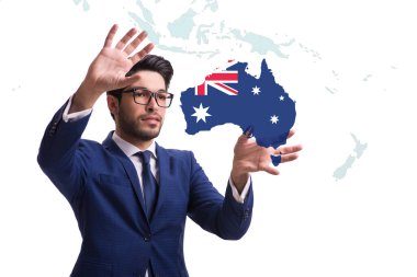 Concept of immigration to Australia with virtual button pressing clipart