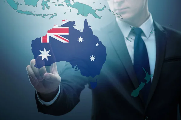 Concepto de inmigración a Australia con botón virtual presionando — Foto de Stock
