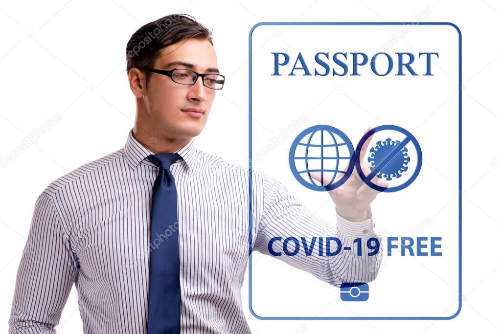 Concept of immunity passport - pressing virtual button