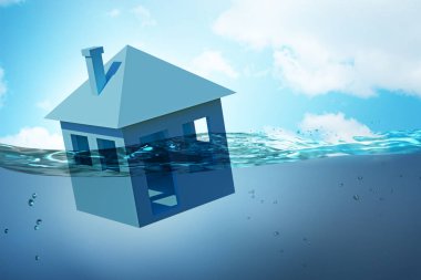 Yüzen evle ipotek geri ödeme hatası kavramı - 3D yırtık
