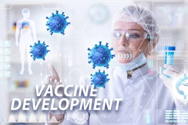 Coronavirus covid-19 aşısı üzerinde çalışan kadın doktor.