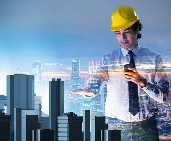 Futuristic architect doing urban planning — Stock Photo, Image