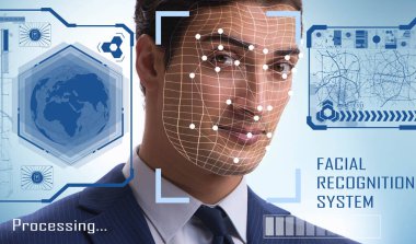Concept of face recognition software and hardware clipart