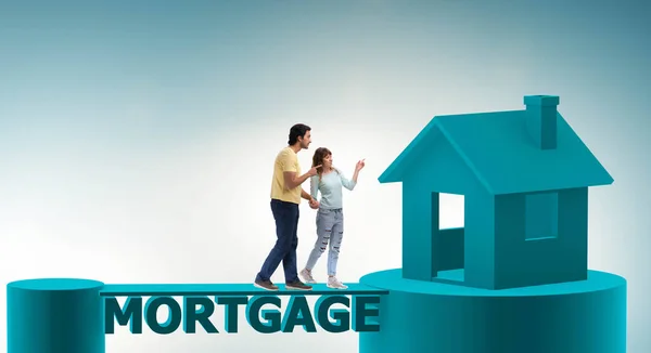 Concept of family taking mortgage loan for house — Stock Photo, Image