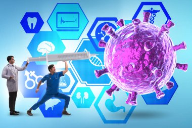 Doktorlar ve şırınga ile Coronavirus covid-19 aşı konsepti