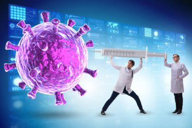 Doktorlar ve şırınga ile Coronavirus covid-19 aşı konsepti