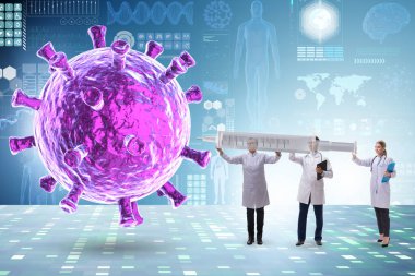 Doktorlar ve şırınga ile Coronavirus covid-19 aşı konsepti