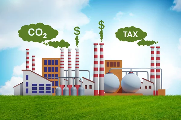 Conceito de imposto sobre o carbono com planta industrial — Fotografia de Stock