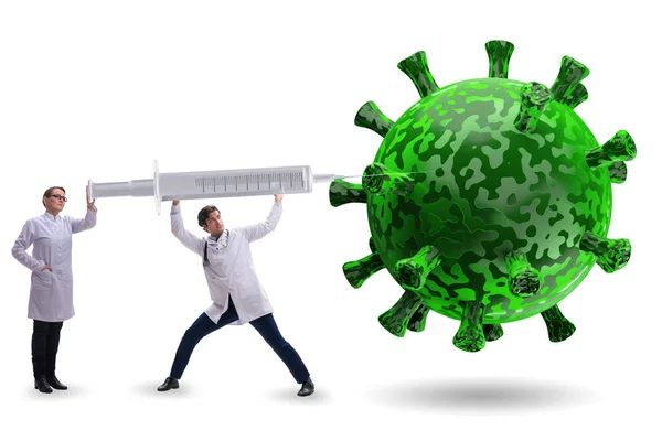 Concept de vaccin contre le coronavirus covid-19 avec médecins et seringue — Photo