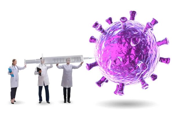 Concepto de vacuna contra el coronavirus covid-19 con médicos y jeringa — Foto de Stock