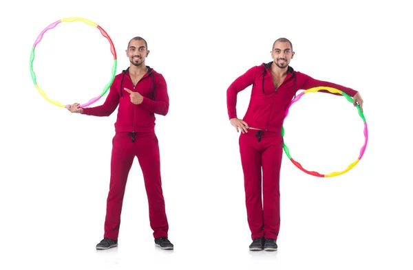 Uomo che fa eccessi con hula hoop — Foto Stock