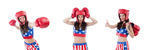 Mulher boxer em uniforme com símbolos dos EUA — Fotografia de Stock