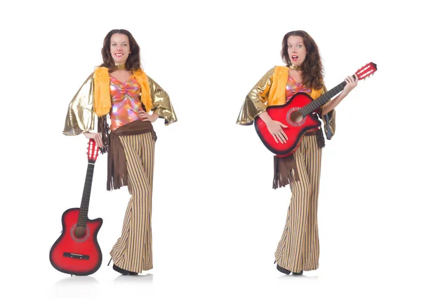 Mujer con guitarra en ropa mexicana —  Fotos de Stock