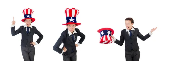 Jovem com símbolos americanos em branco — Fotografia de Stock