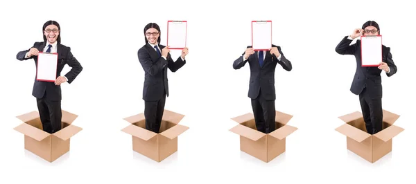 Young businessman in thinking out of box concept — Stock Photo, Image