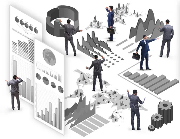 Empresário no conceito de infográficos de negócios — Fotografia de Stock